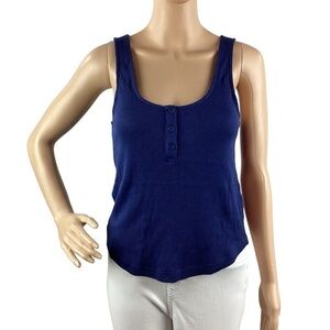 Monrow Baby Thermal Loose Henley Waffle Knit Tank Size S Blue